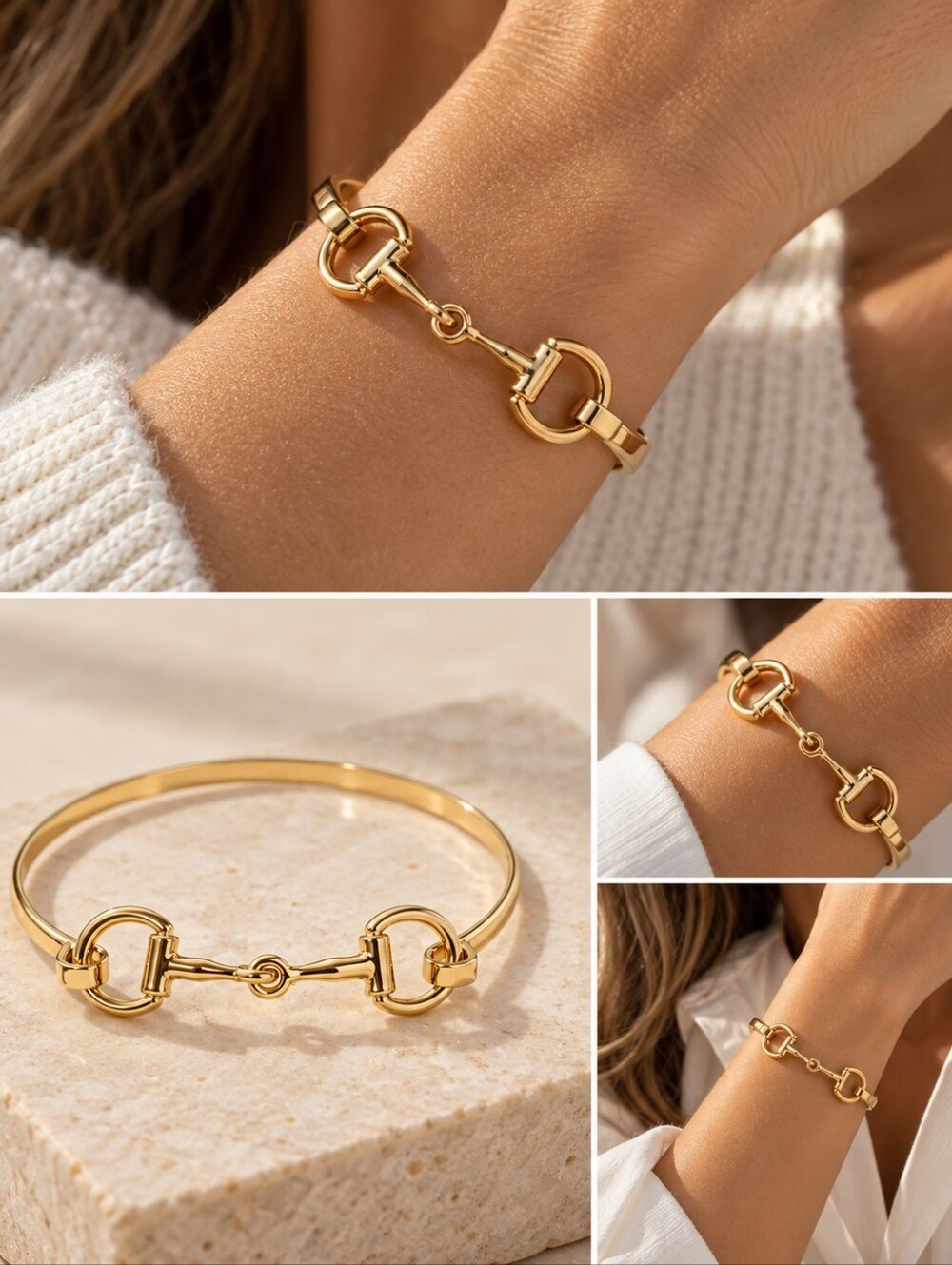 Gold Horsebit Cuff Bracelet - Women's Fashion Bracelet